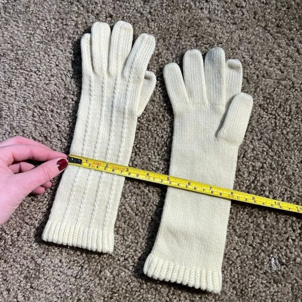 VTG Ivory Cable Knit Long Gloves 60s Romantic Minimalist Winter